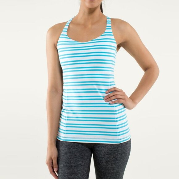 Lululemon Free To Be Tank Top sz 6 Stripe Blue White Cross Back Yoga Run Women’s - Picture 12 of 15